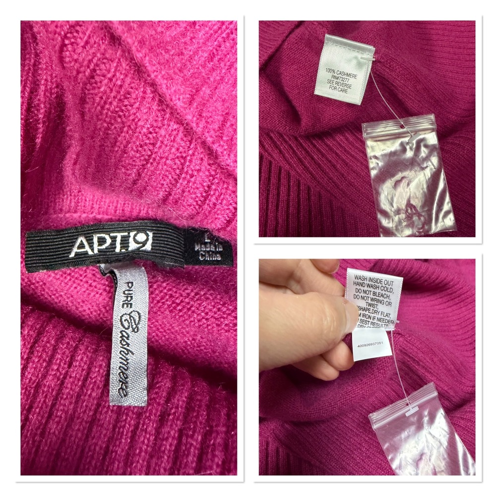 Apt 9 Pure Cashmere Pink Magenta Cowl Neck Pullover Sweater Cozy Minimalist L - Picture 4 of 13